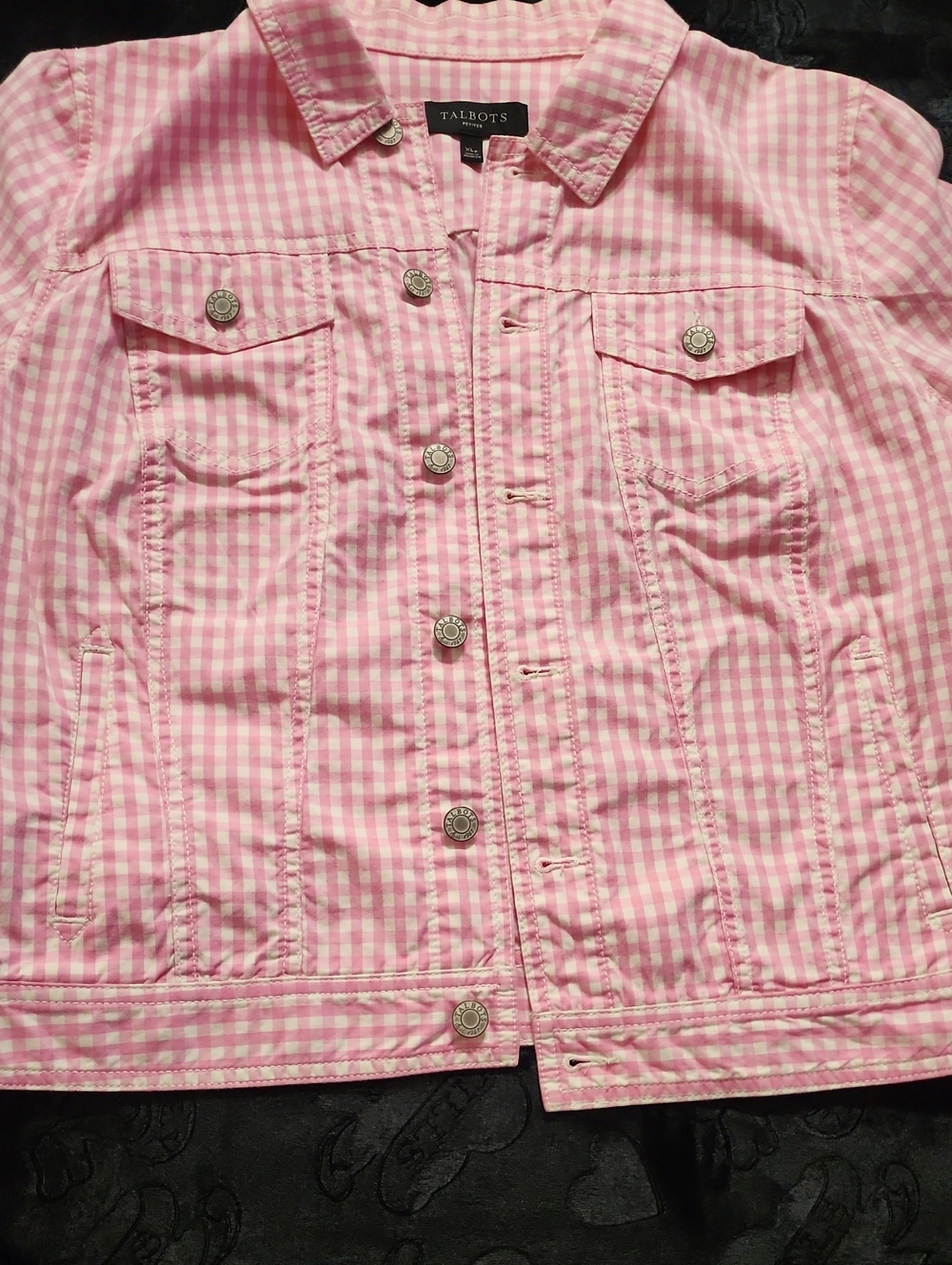 Womans XL Petite Talbots Pink Gingham Girls' Jean Jacket